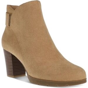Anne Klein Rina Ankle Boot Womens Dark Natural Water Resistant Block Heel Sz 9.5